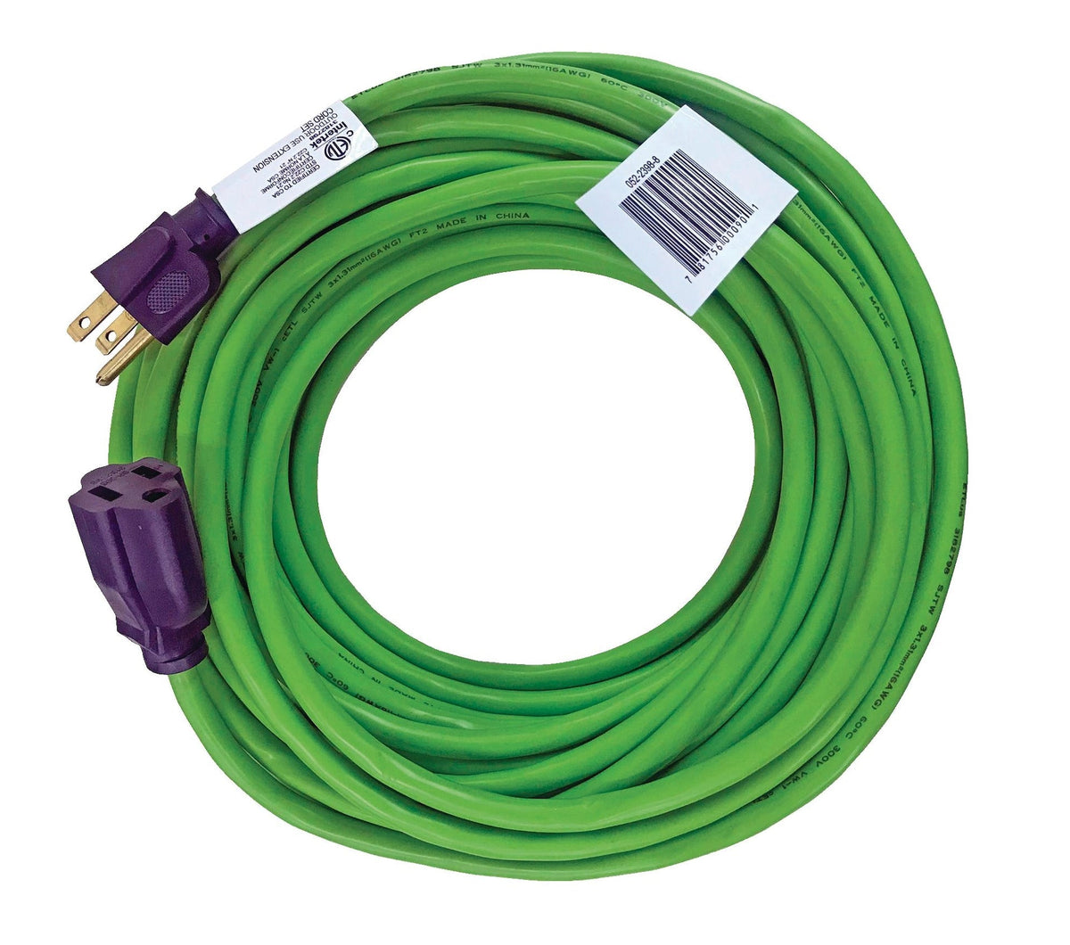 50-ft 3-in 16/3 Outdoor Extension Cord with Grounded Outlet, Lime Green P6R2 - product image 1