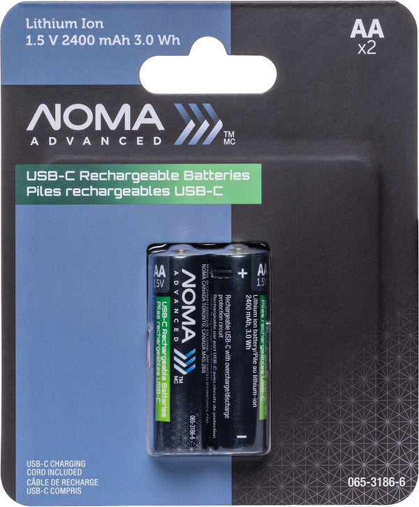 Advanced 2400 mAh USB C-Type Rechargeable Li-Ion Batteries, 2-pk Z6Y9