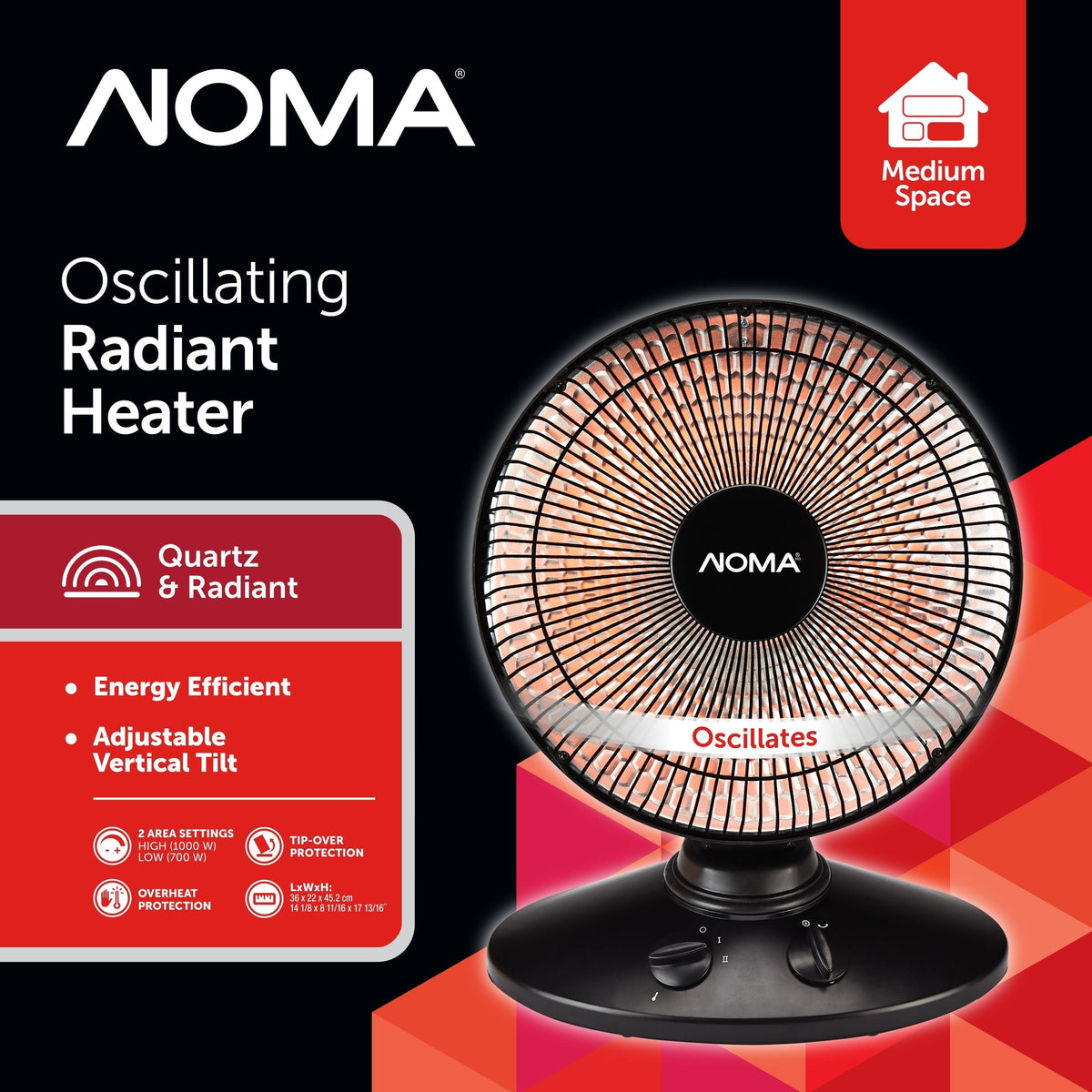 Oscillating Parabolic Dish Portable Radiant Electric Space Heater, 1000W, Black S8K3 - product image 4
