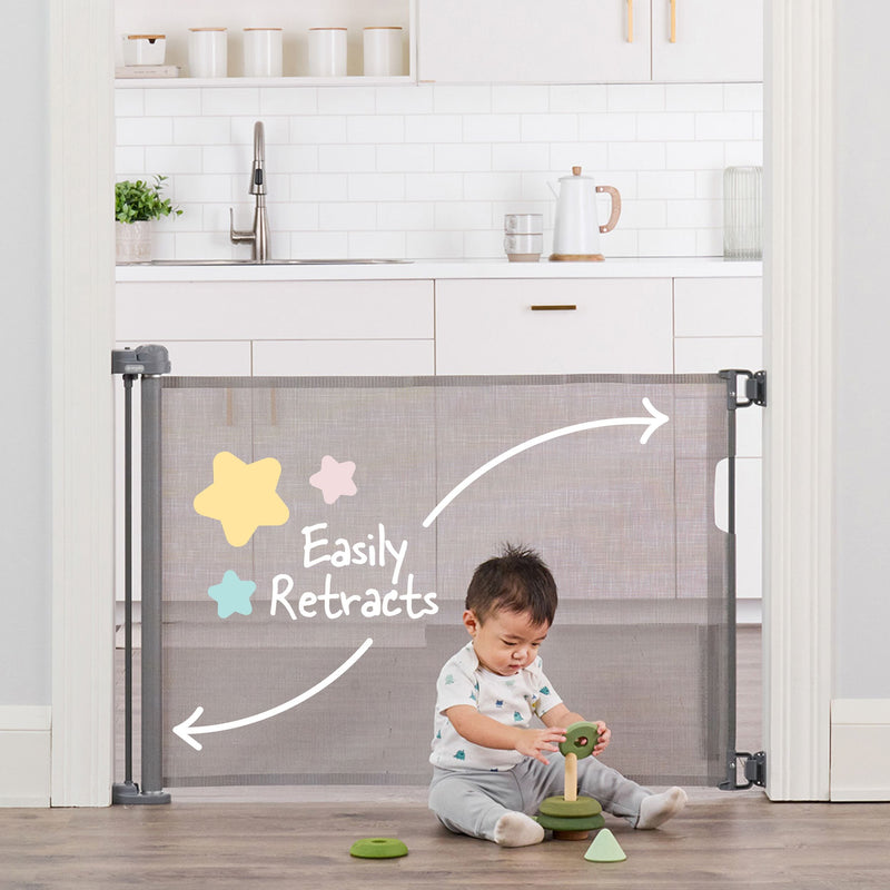 Retractable Baby Safety Gate, 50-in, Grey H6J7