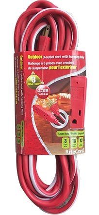 14-ft 7-in 16/3 Outdoor Extension Cord with 3 Grounded Outlets, Red/White/Green T5U2