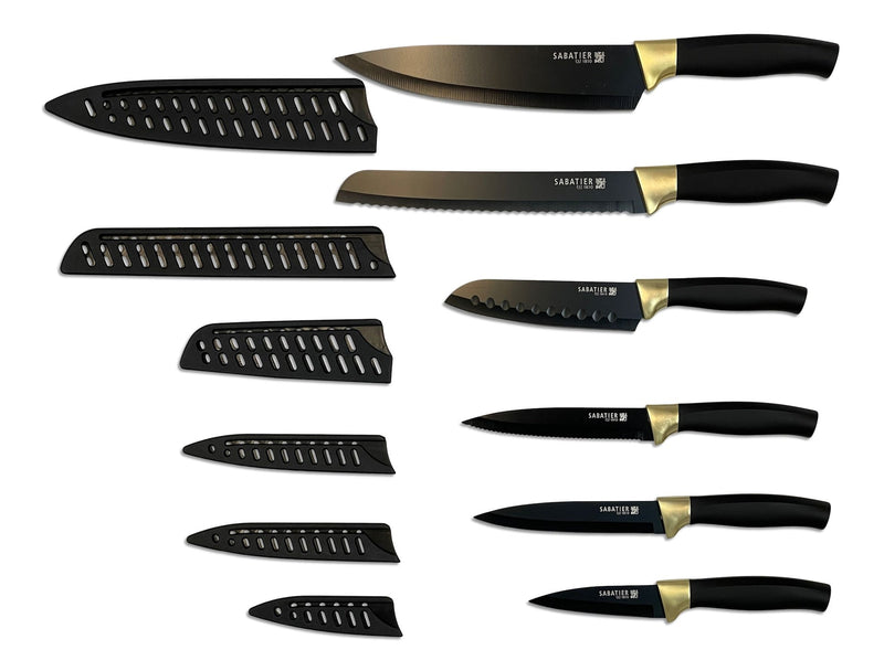 Knife Set with Covers, Black/Gold, 12-pc B7S3
