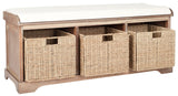 Lonan Wicker Storage Bench, Grey Wash/White, 16.1-in x 47-in x 19.9-in K0R1 - product image 2