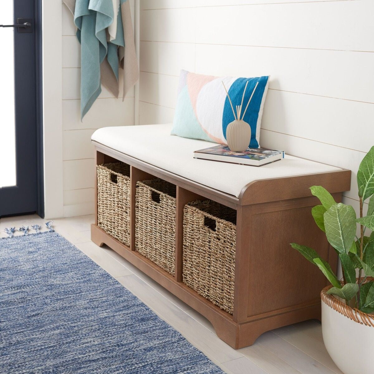 Lonan Wicker Storage Bench, Grey Wash/White, 16.1-in x 47-in x 19.9-in K0R1 - product image 7