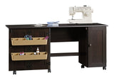 Folding Sewing & Craft Table/Storage Cart with Locking Wheels, Cinnamon Cherry Finish H3D9 - product image 1
