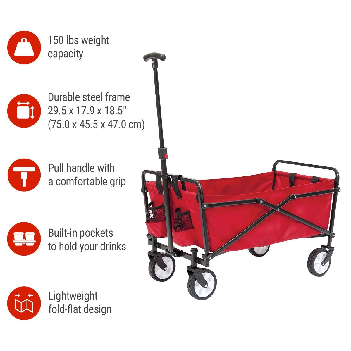 Outdoor Collapsible Folding Utility Wagon with Cup Holders, 150-lb Capacity C2T7 - product image 8