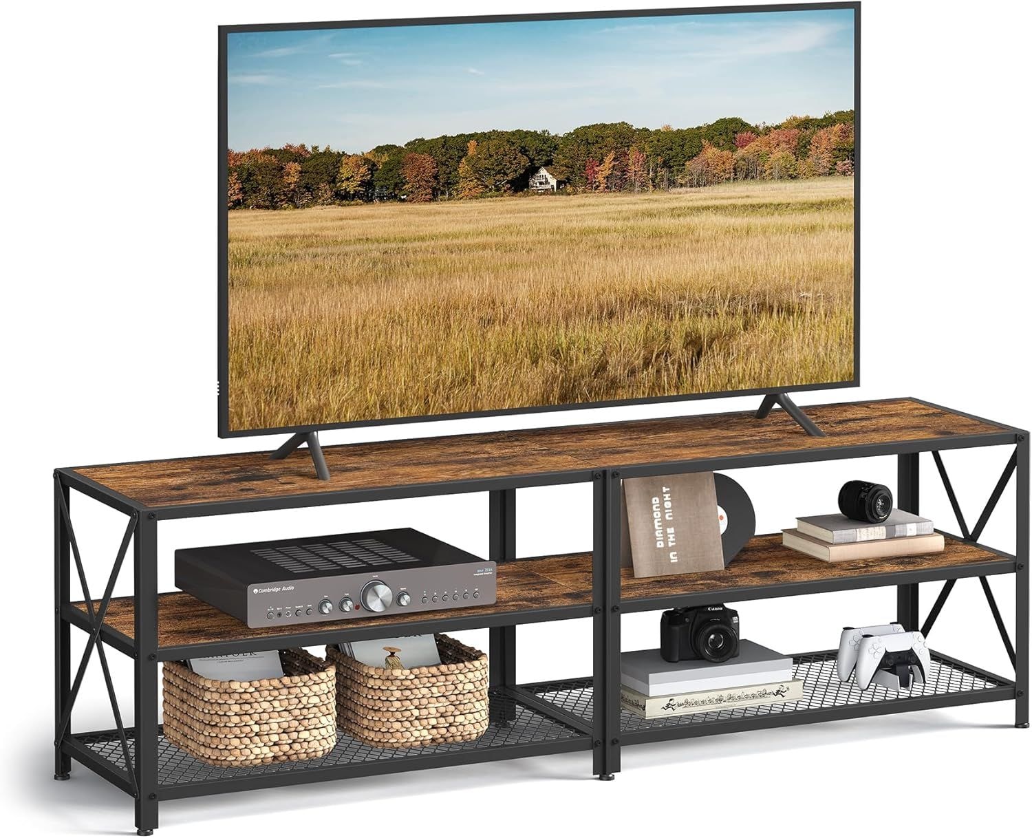Home 70-in 3-Tier Industrial Rustic Brown TV Stand J9I9 - product image 1