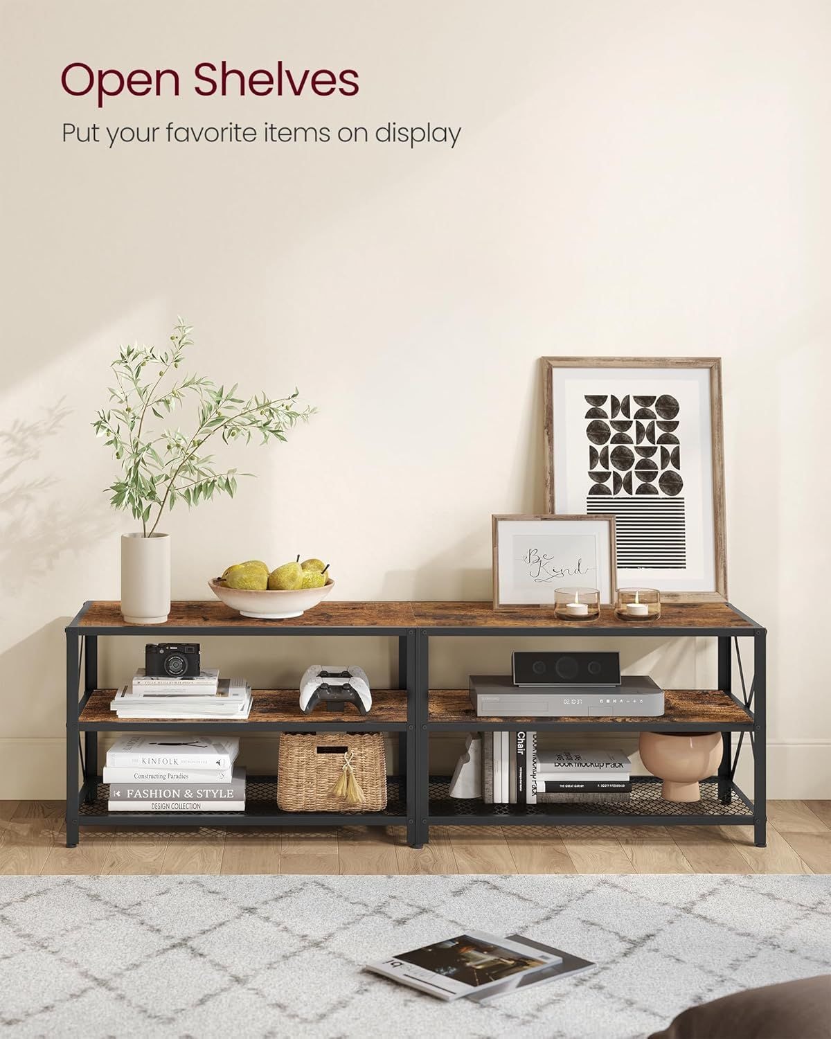 Home 70-in 3-Tier Industrial Rustic Brown TV Stand J9I9 - product image 3