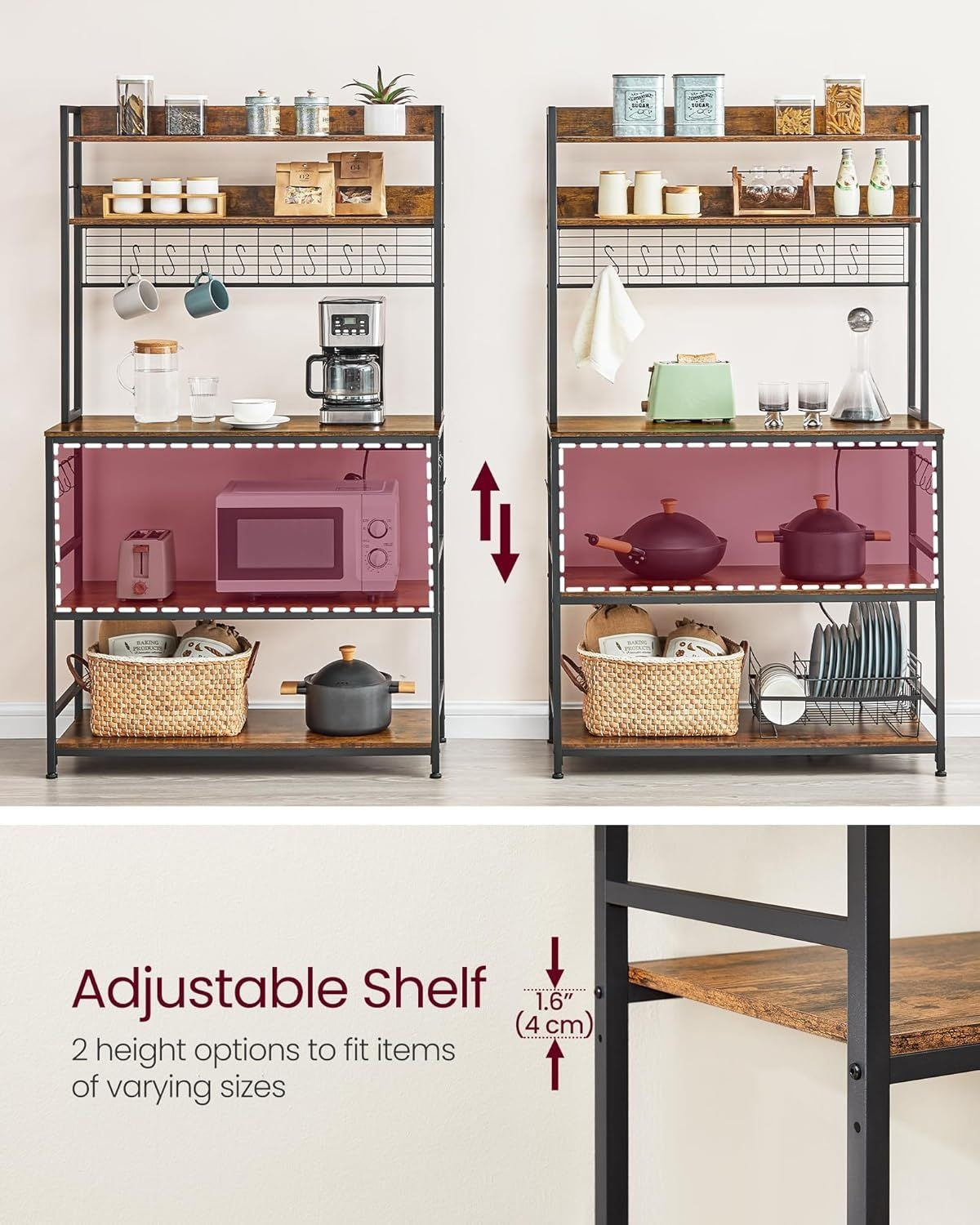 Home Rustic Brown Baker's Rack with 4 AC Outlets V5O8 - product image 4