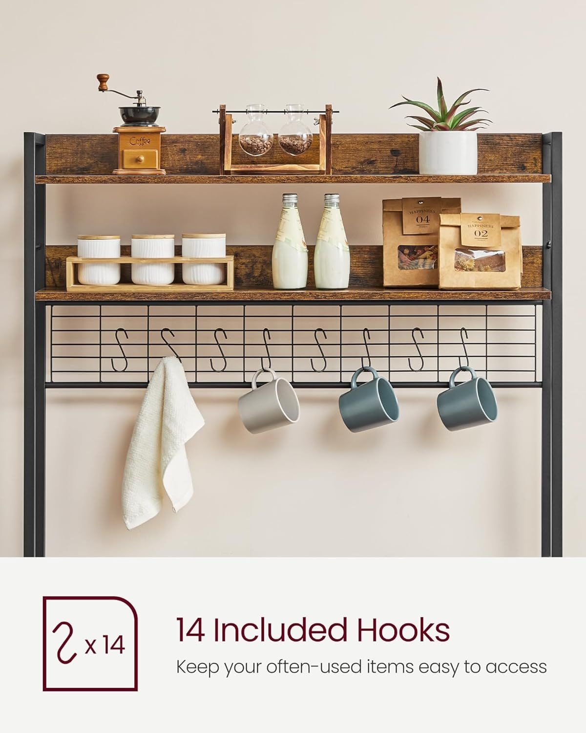 Home Rustic Brown Baker's Rack with 4 AC Outlets V5O8 - product image 6