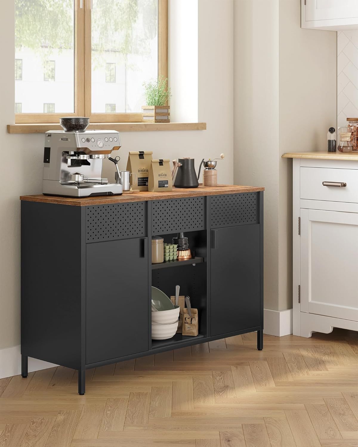 Home Rustic Brown/Black Metal Buffet Cabinet U7E7 - product image 7