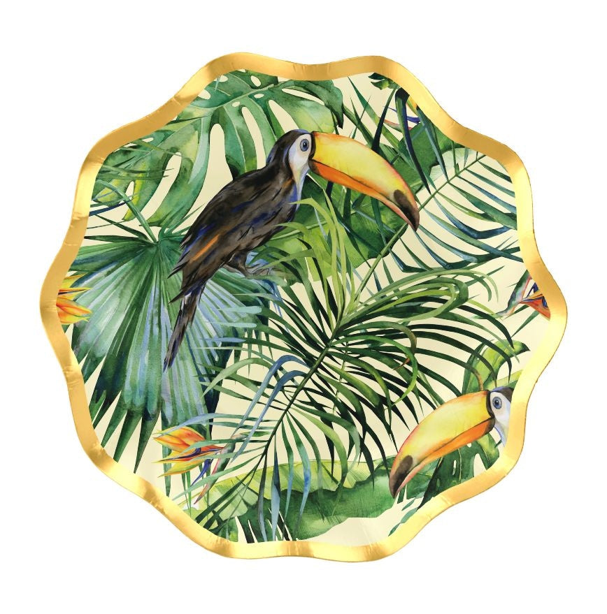 Palm Spring Round Paper Disposable Appetizer Bowls, Green/Gold, 6.5-in, 8-pk, for Summer Party V3S4 - product image 1