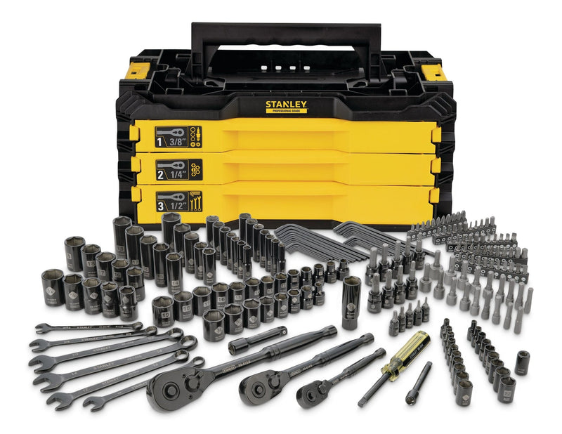 Professional Grade Black Chrome Socket Set, SAE/Metric, 203-pc V2E9