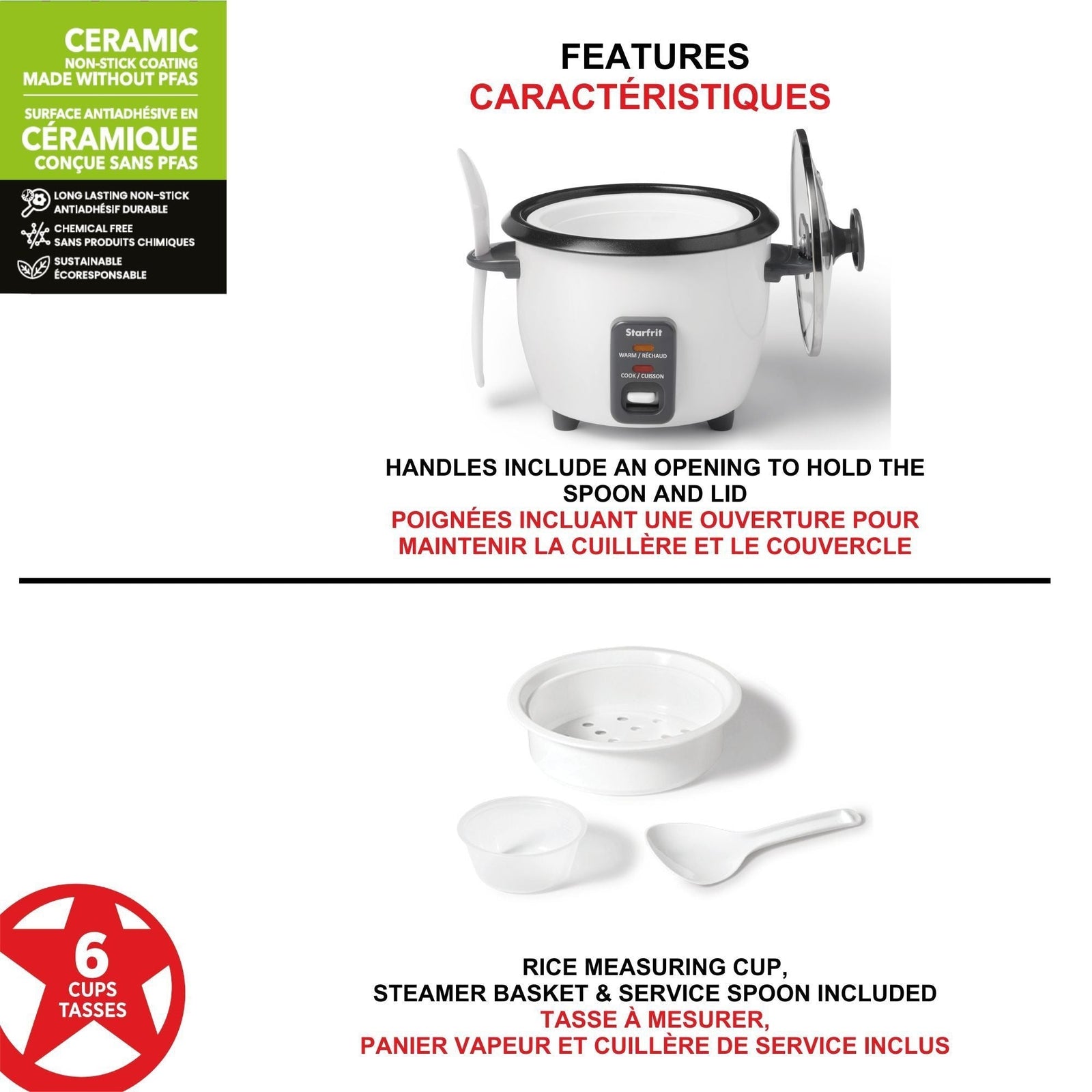 300W 6-Cup White Rice Cooker with Steam Basket O4Q9 - product image 4