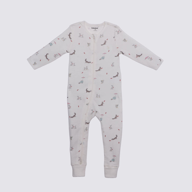 The Elk Baby Racoon Print Premium Organic Cotton Play and Grow Rib Foot Zippy, Various Sizes W5M9