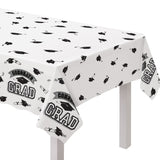 "Congrats Grad" Rectangle Plastic Reusable Table Cover, Black/White, 54x84-in, for Graduation A7A0 - product image 1