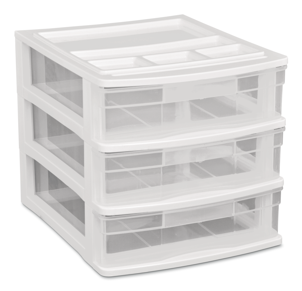 type A Desk Clear White Frame 3-Drawer Storage Tower, 10-in V6P8 - product image 1