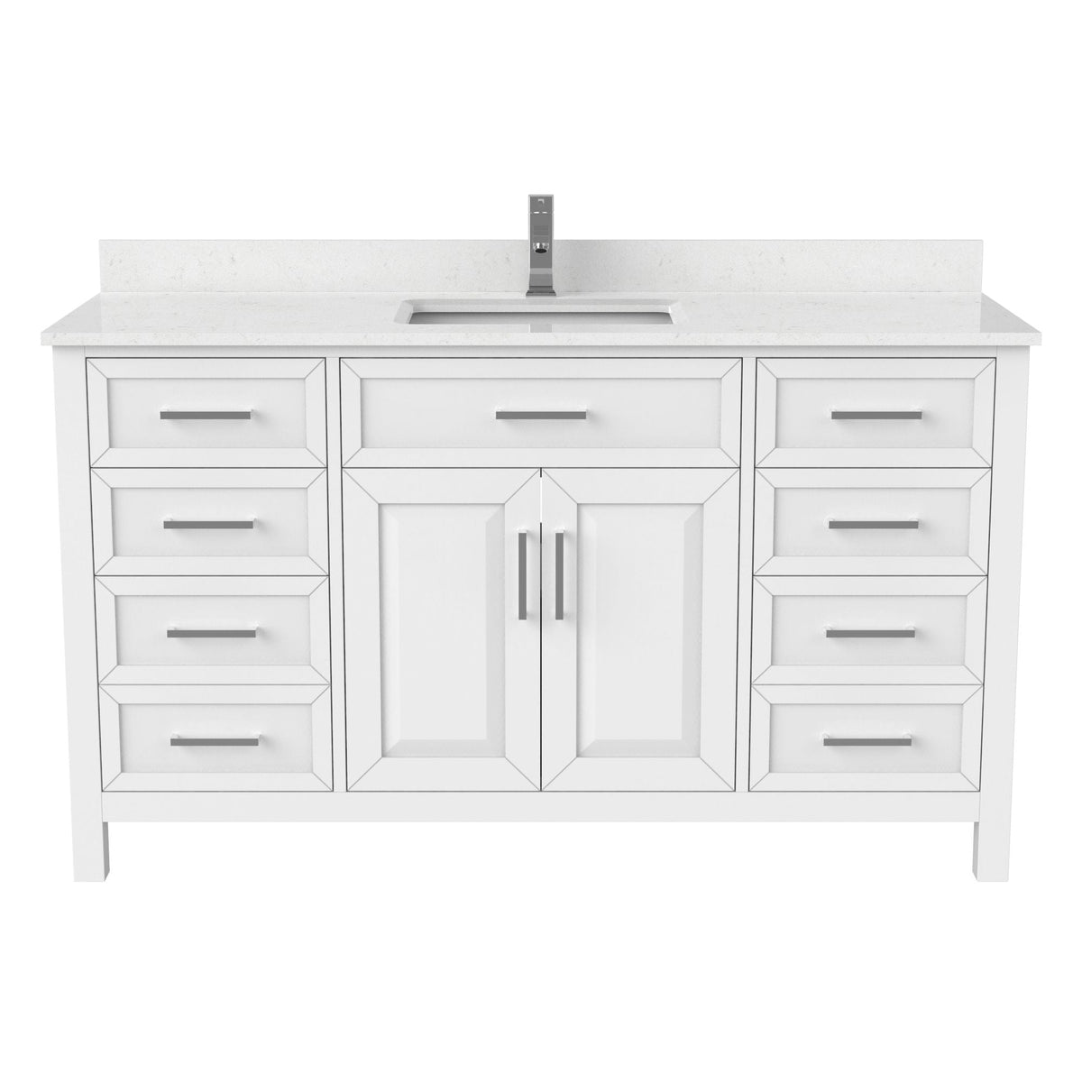 Bathe Terrence Undermount Single Sink Stone Top Bathroom Vanity with Drawer & Cabinet Organizer, White, 60-in C9Q9 - product image 1