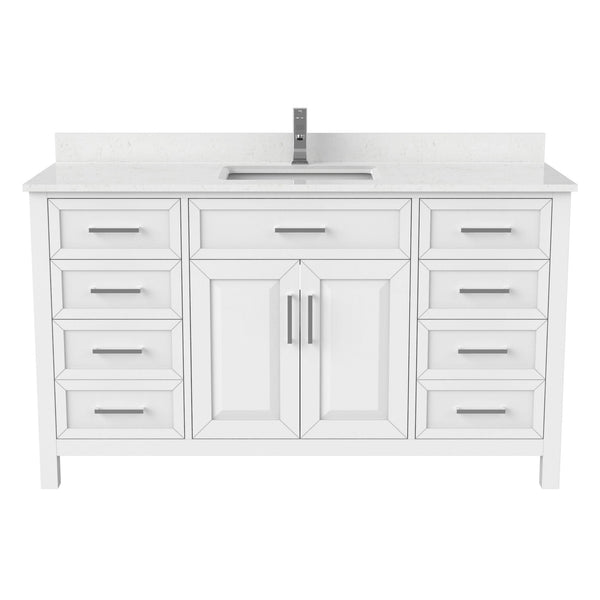 Bathe Terrence Undermount Single Sink Stone Top Bathroom Vanity with Drawer & Cabinet Organizer, White, 60-in C9Q9