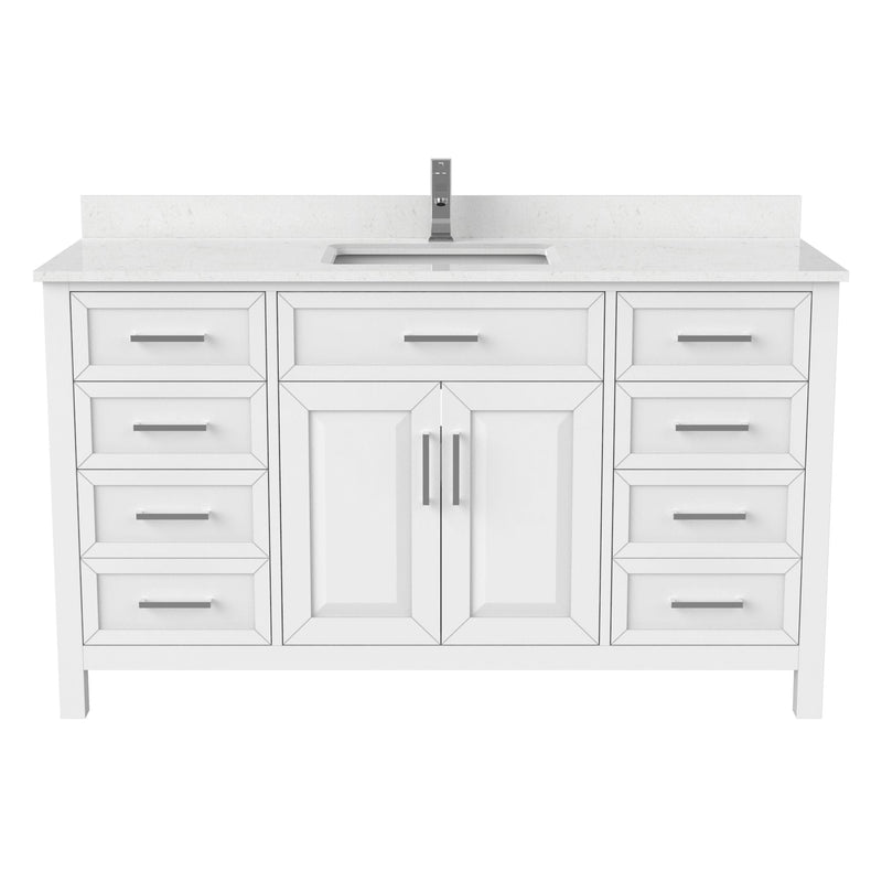 Bathe Terrence Undermount Single Sink Stone Top Bathroom Vanity with Drawer & Cabinet Organizer, White, 60-in C9Q9