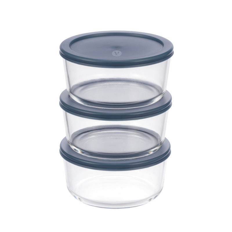 Round Glass Food Storage Container Set with Lids, 6-pc U5E6