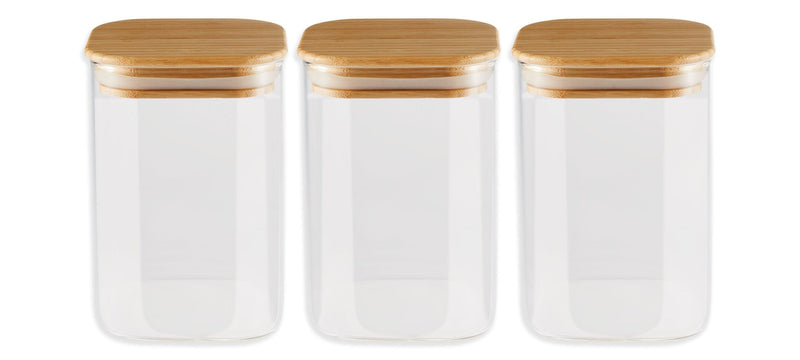 Square Glass Pantry Storage Container Set with Airtight Bamboo Lid, 3 Count S4Q9
