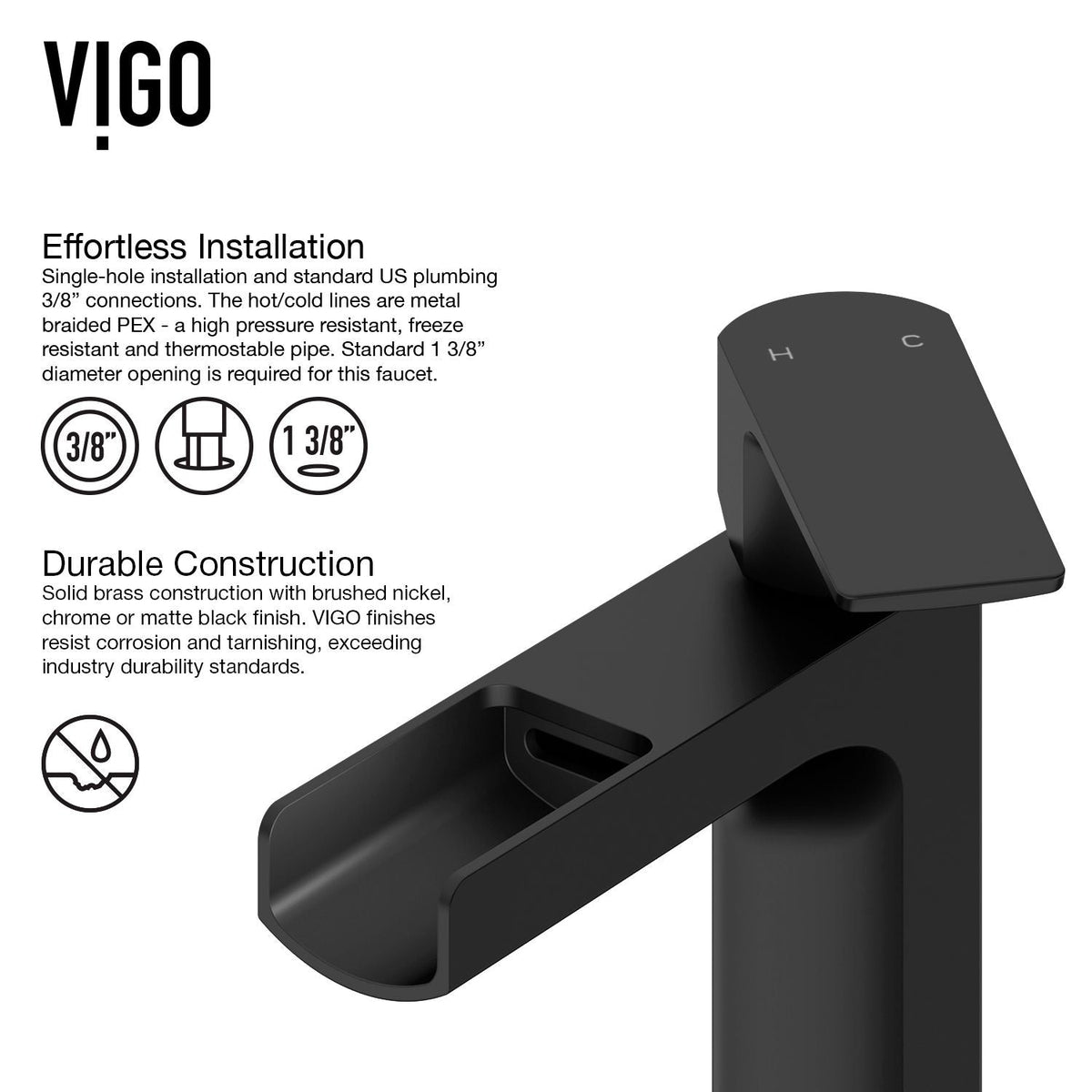 Amada Single Handle Vessel Sink Bathroom Faucet, Matte Black Q7R9 - product image 7