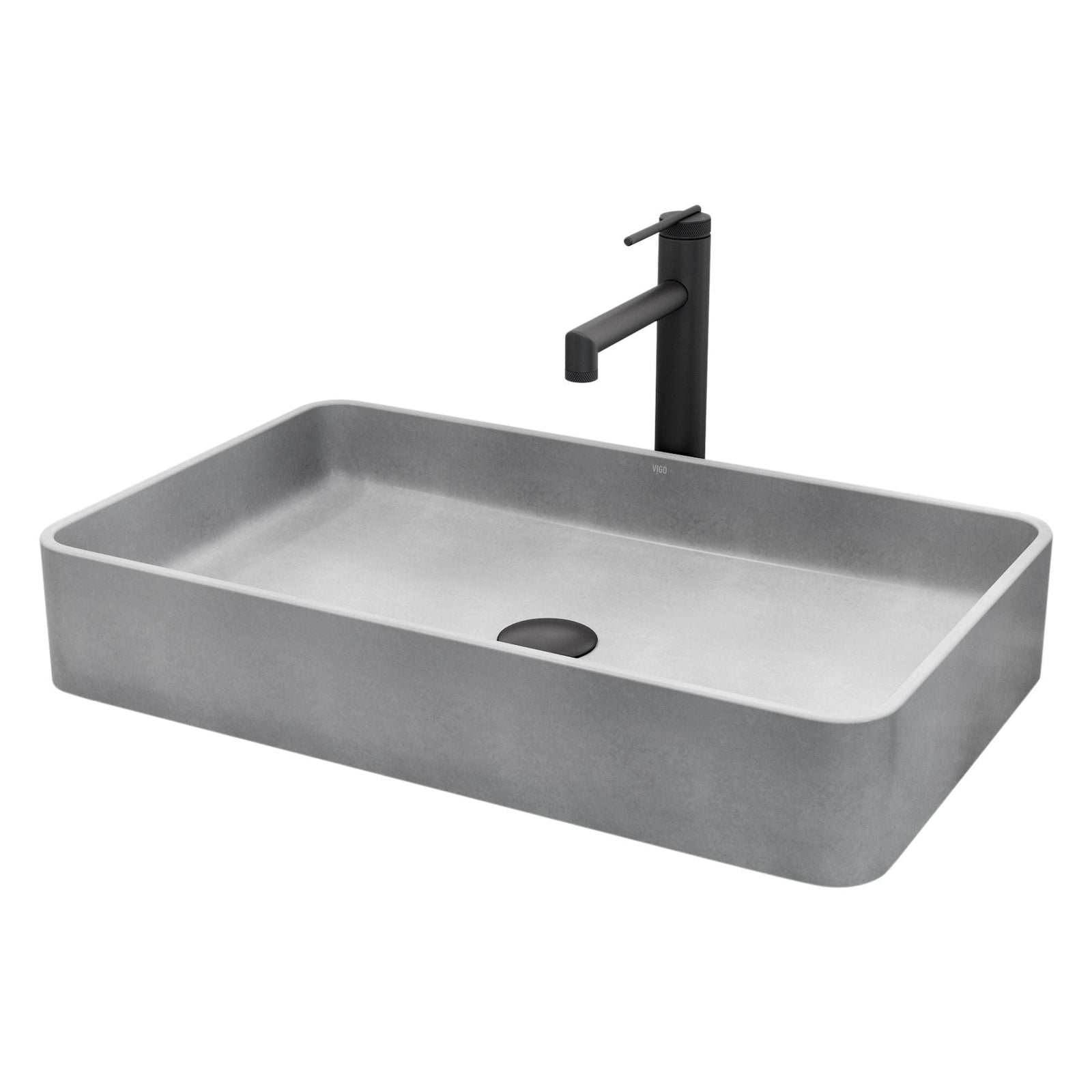 Basilica Gothic ConcretoStone Grey Bathroom Sink/Basin Set with Sterling Faucet and Rectangular Vessel T7S4 - product image 1