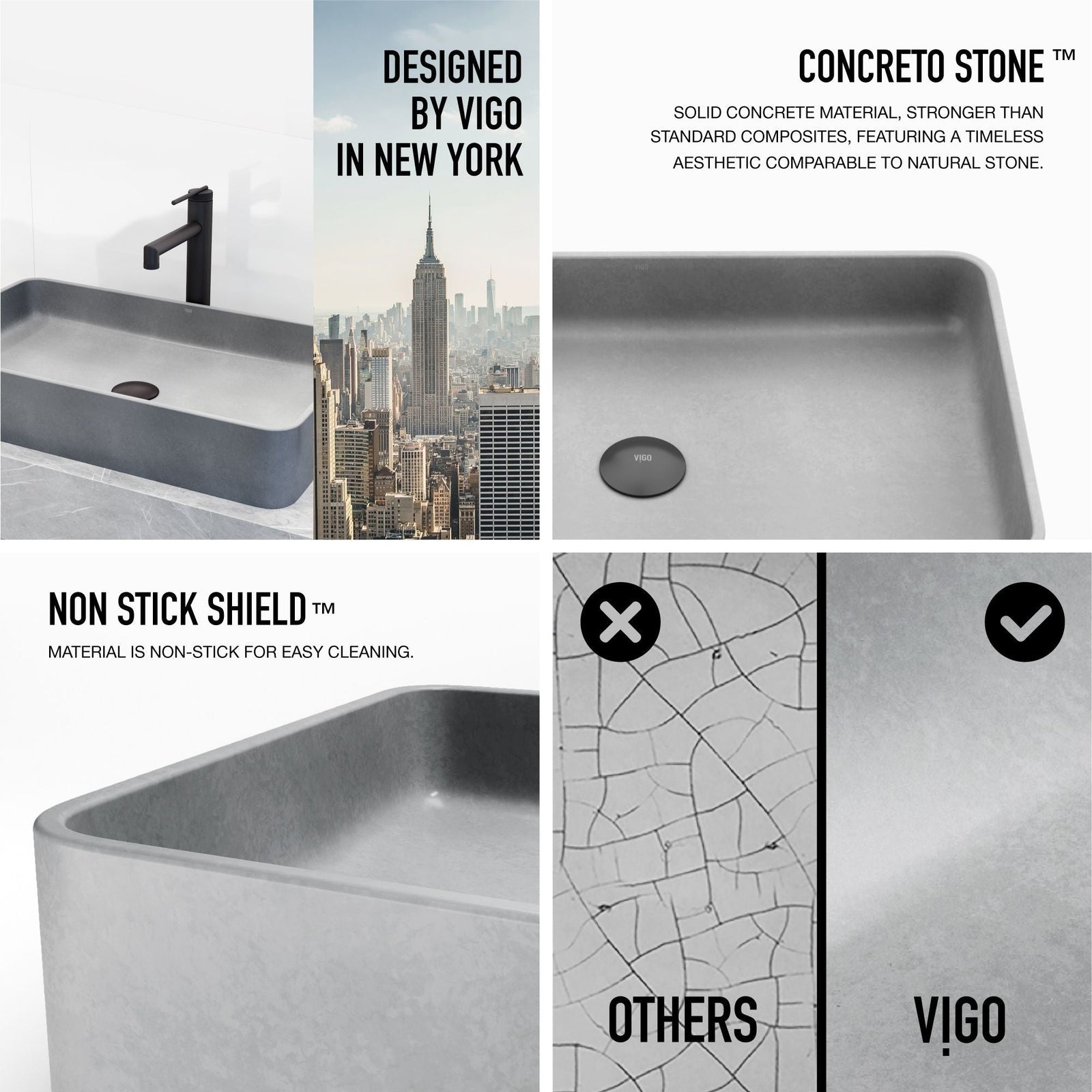 Basilica Gothic ConcretoStone Grey Bathroom Sink/Basin Set with Sterling Faucet and Rectangular Vessel T7S4 - product image 4