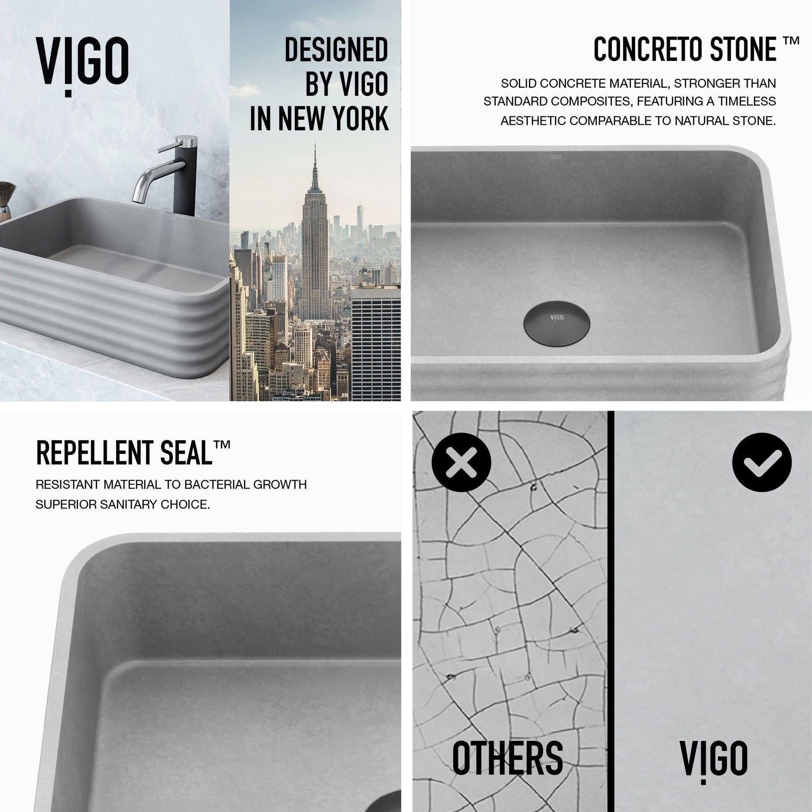 Cadman ConcretoStone 18-in Deep Grey Bathroom Sink/Basin with Rectangular Fluted Vessel Y3Y4 - product image 2