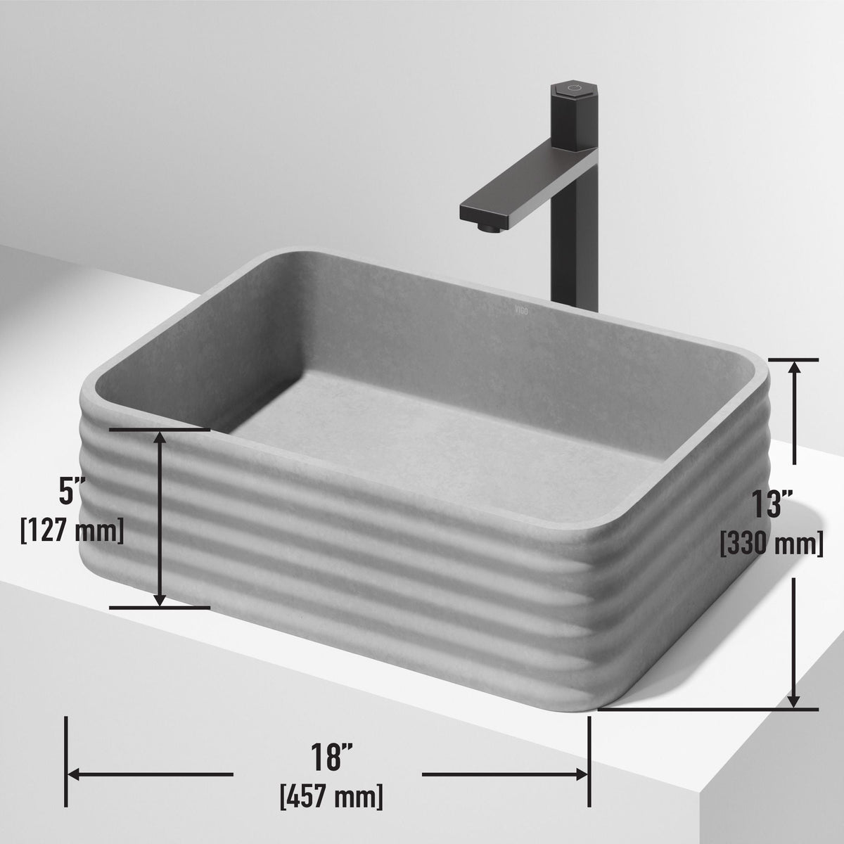 Cadman ConcretoStone 18-in Deep Grey Bathroom Sink/Basin with Rectangular Fluted Vessel Y3Y4 - product image 3