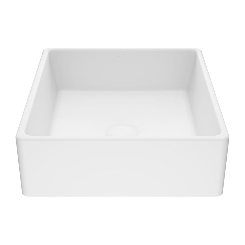Dianthus Matte Stone Square Vessel Bathroom Sink, Above-Counter Installation, White M1L7
