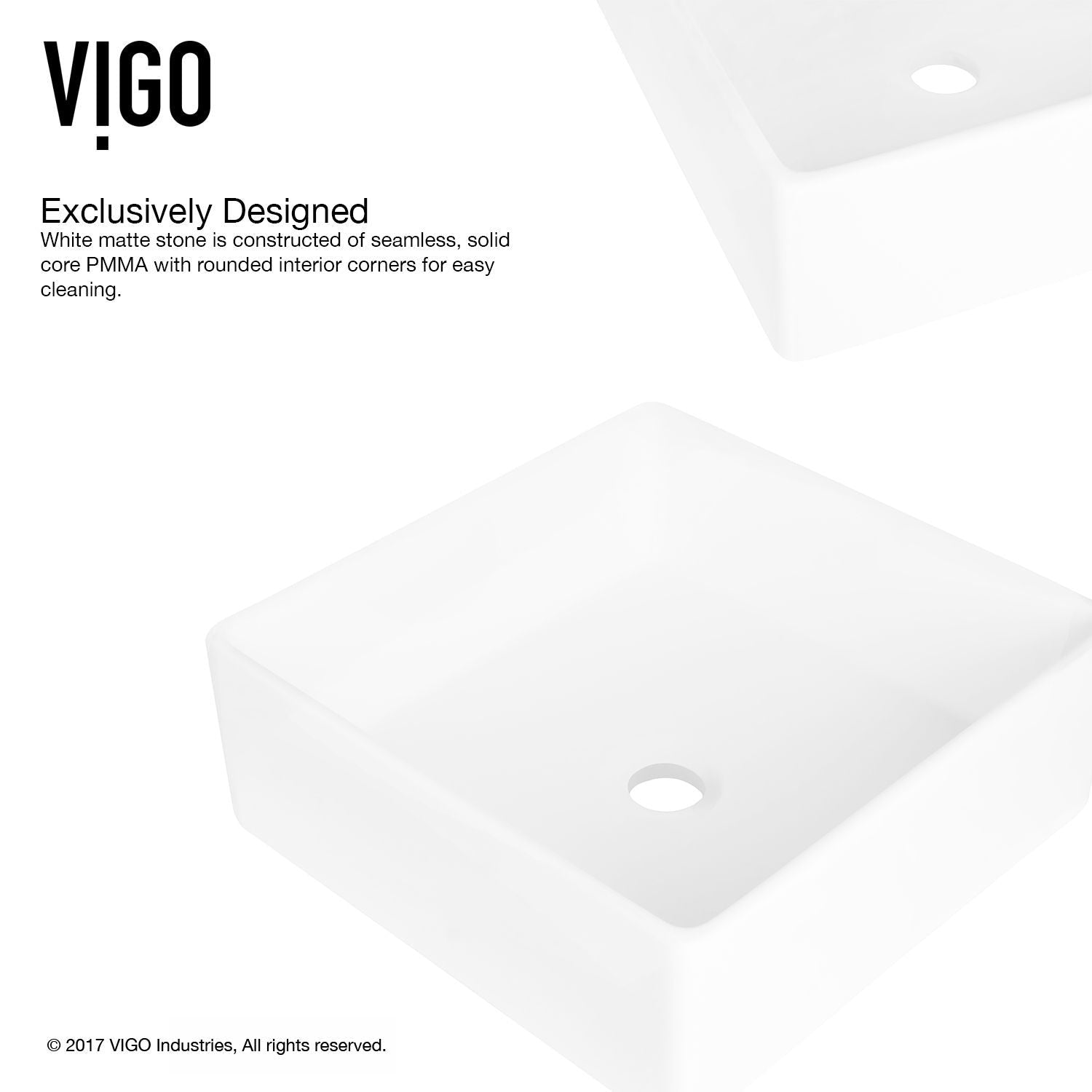 Dianthus Matte Stone Square Vessel Bathroom Sink, Above-Counter Installation, White M1L7 - product image 3
