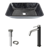Glass Grey Onyx Bathroom Sink/Basin Set with Lexington Faucet and Rectangular Vessel O3T8 - product image 2