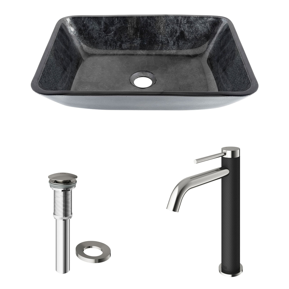 Glass Grey Onyx Bathroom Sink/Basin Set with Lexington Faucet and Rectangular Vessel O3T8 - product image 2