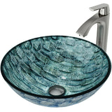 Glass Oceania Blue Bathroom Sink/Basin Set with Linus Faucet and Round Vessel N2R8 - product image 1