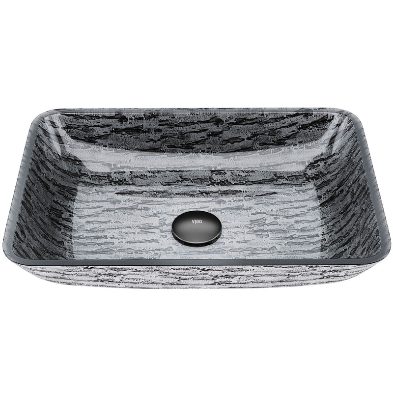 Glass Rectangular Vessel Bathroom Sink/Basin with Rounded Edges & Deep Bowl, Titanium K1E7