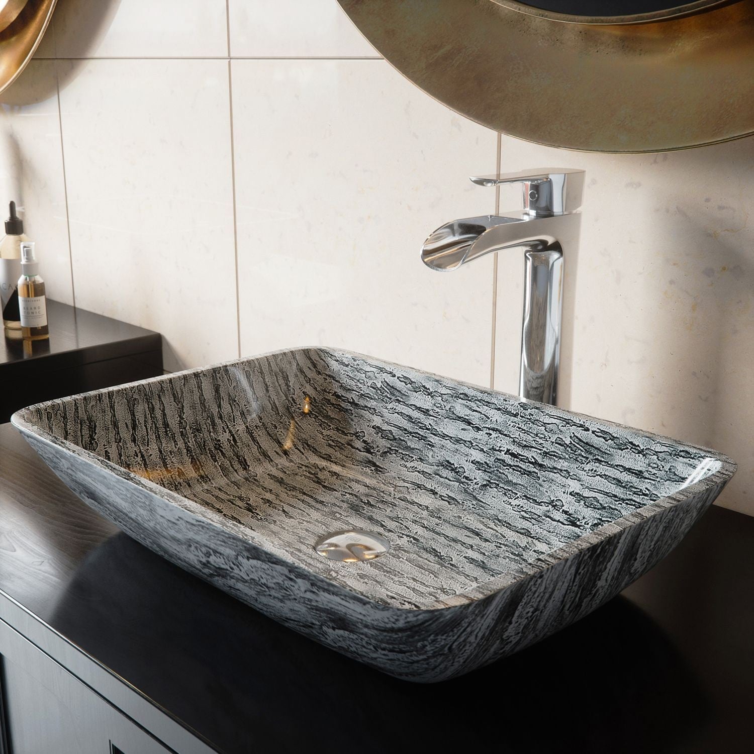 Glass Rectangular Vessel Bathroom Sink/Basin with Rounded Edges & Deep Bowl, Titanium K1E7 - product image 6