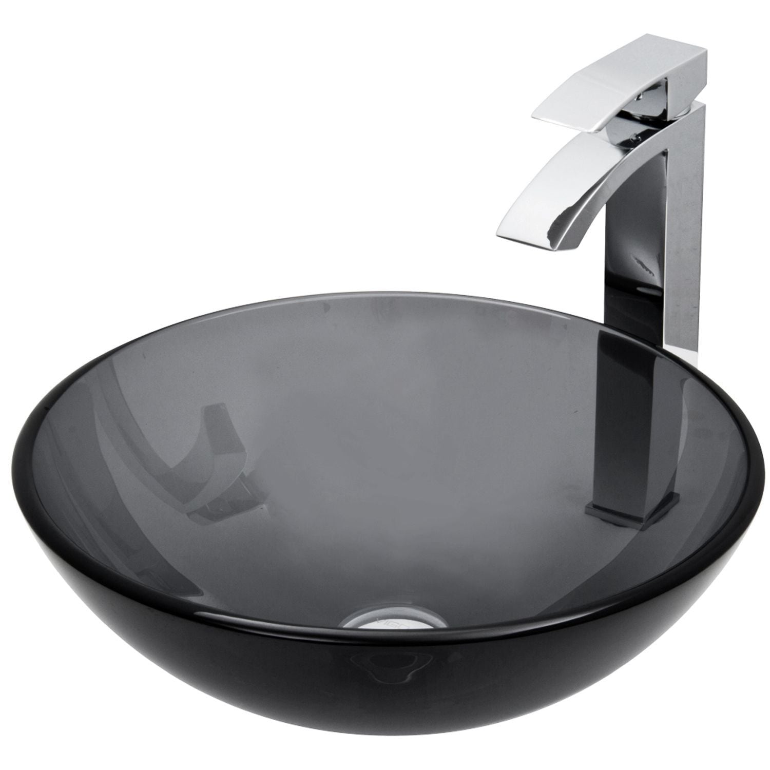 Glass Sheer Black Bathroom Sink/Basin Set with Duris Faucet and Round Vessel N9Y1 - product image 1