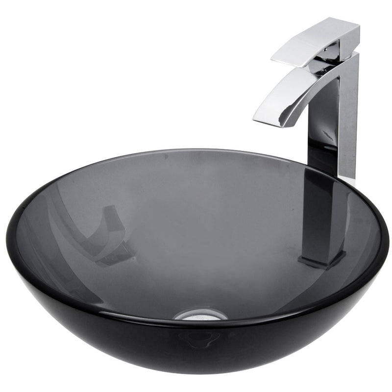Glass Sheer Black Bathroom Sink/Basin Set with Duris Faucet and Round Vessel N9Y1