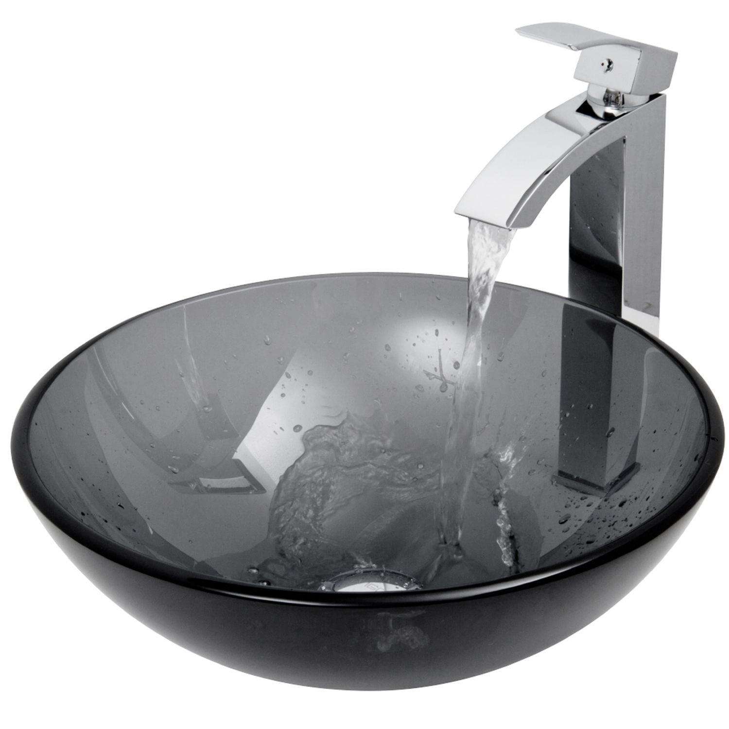 Glass Sheer Black Bathroom Sink/Basin Set with Duris Faucet and Round Vessel N9Y1 - product image 3