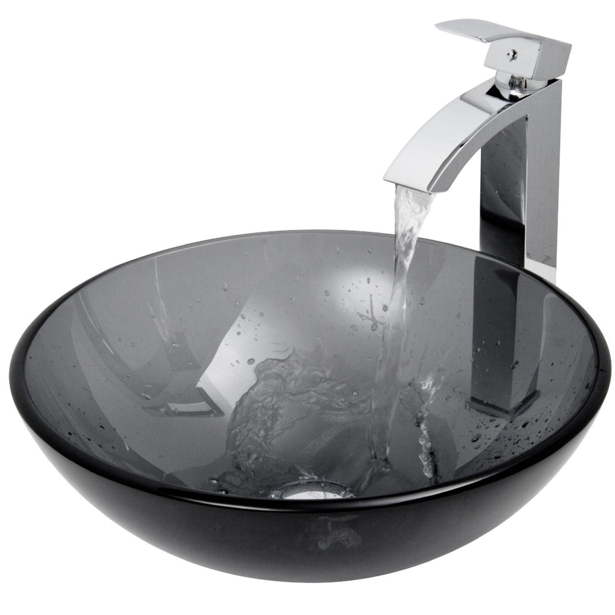 Glass Sheer Black Bathroom Sink/Basin Set with Duris Faucet and Round Vessel B2S3 - product image 3
