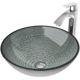 Glass Simply Silver Bathroom Sink/Basin Set with Linus Faucet and Round Vessel W1V0 - product image 1