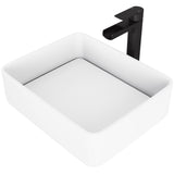 Jasmine MatteStone White Bathroom Sink/Basin Set with Amada Faucet and Rectangular Composite Vessel A3L1 - product image 1