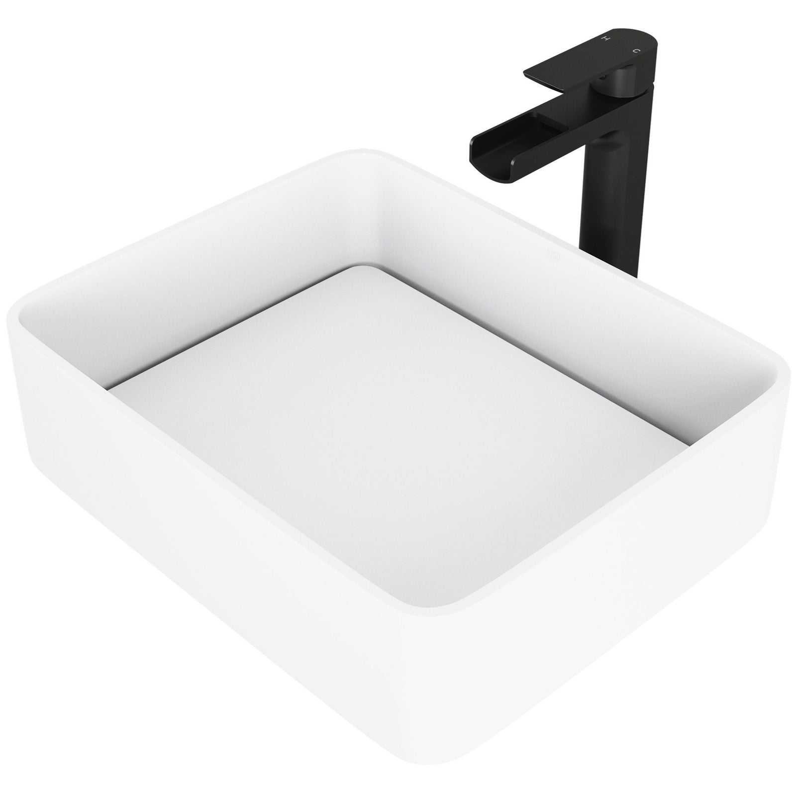 Jasmine MatteStone White Bathroom Sink/Basin Set with Amada Faucet and Rectangular Composite Vessel A3L1 - product image 1