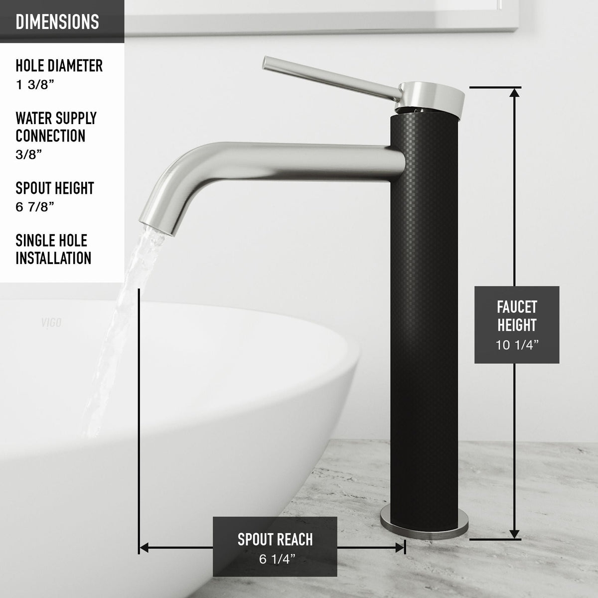 Lexington Single Handle Vessel Sink Bathroom Faucet with cFiber© Body, Brushed Nickel H1N4 - product image 6