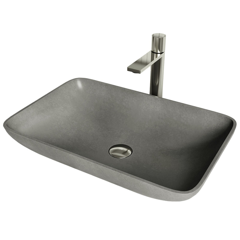 Lorca ConcretoStone Grey Bathroom Sink/Basin Set with Gotham Faucet and Rectangular Vessel G6A7