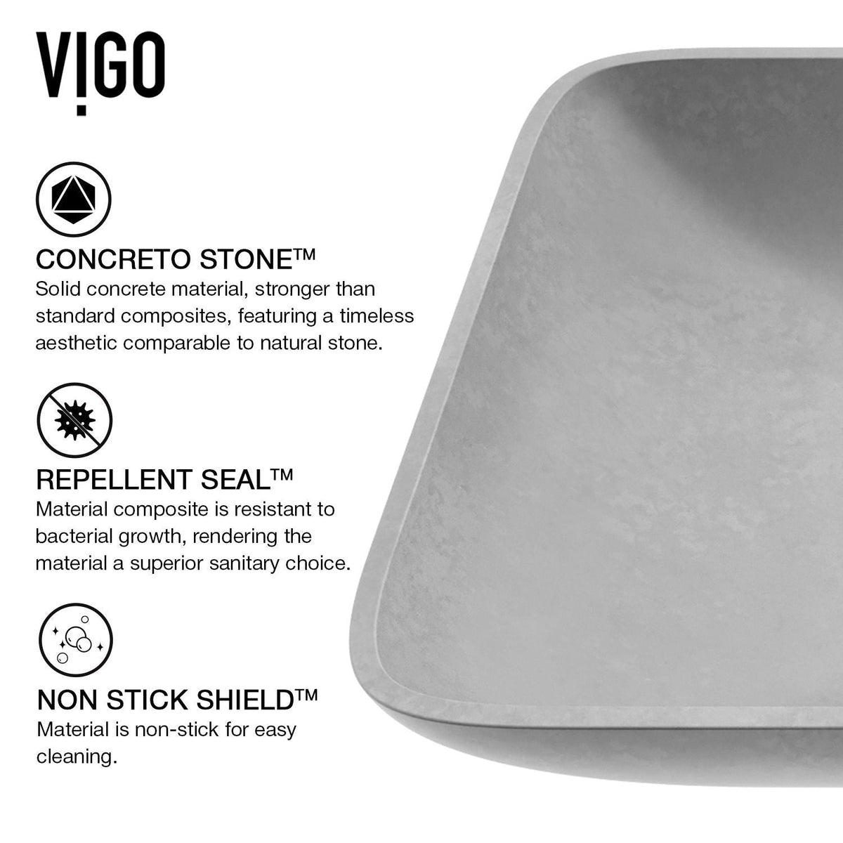 Lorca ConcretoStone Grey Bathroom Sink/Basin Set with Gotham Faucet and Rectangular Vessel G6A7 - product image 2