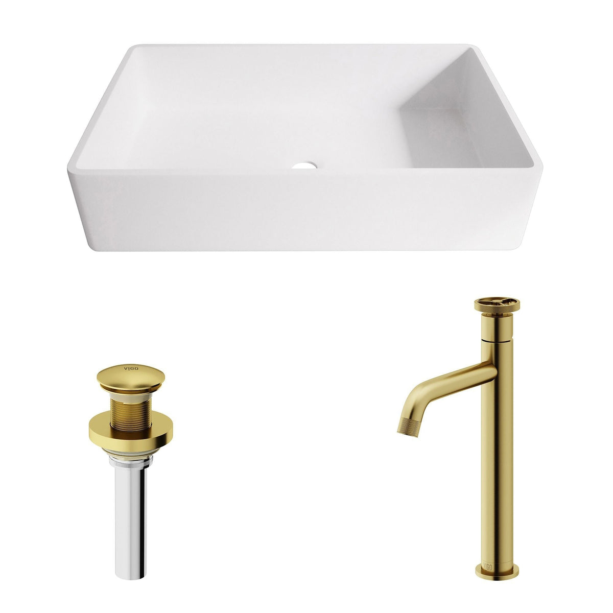 Magnolia MatteStone White Bathroom Sink/Basin Set with Cass Faucet and Rectangular Composite Vessel A8O2 - product image 2