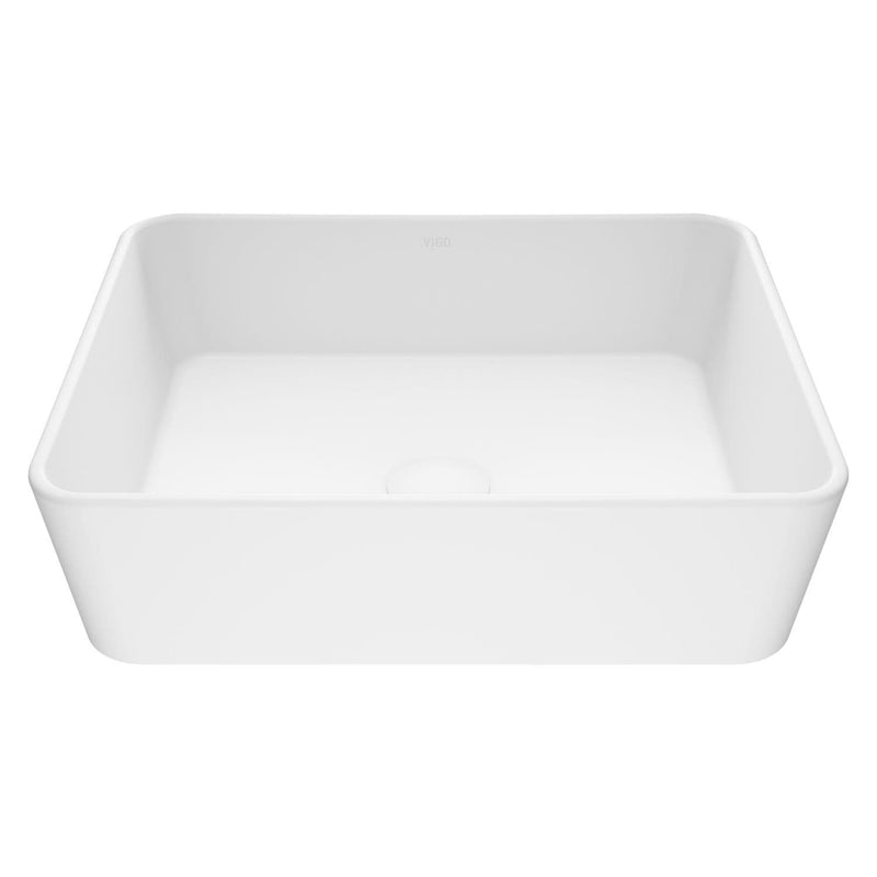 Marigold Matte Stone Rectangular Composite Vessel Bathroom Sink/Basin with Rounded Edges & Deep Bowl, White O8P4